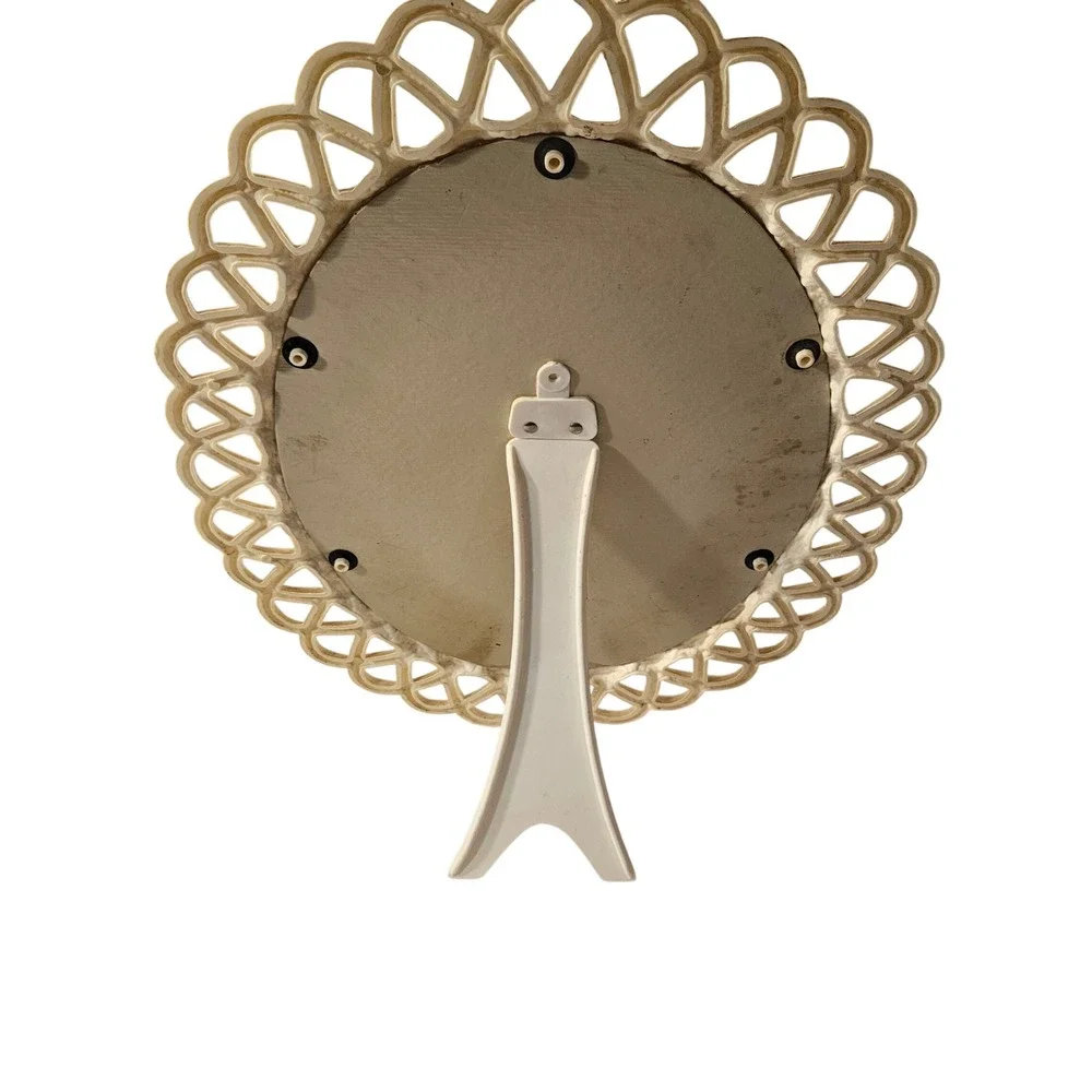 Vintage Cream Oval Burwood Plastic Mirror Decorative Vanity Tabletop Cottage
